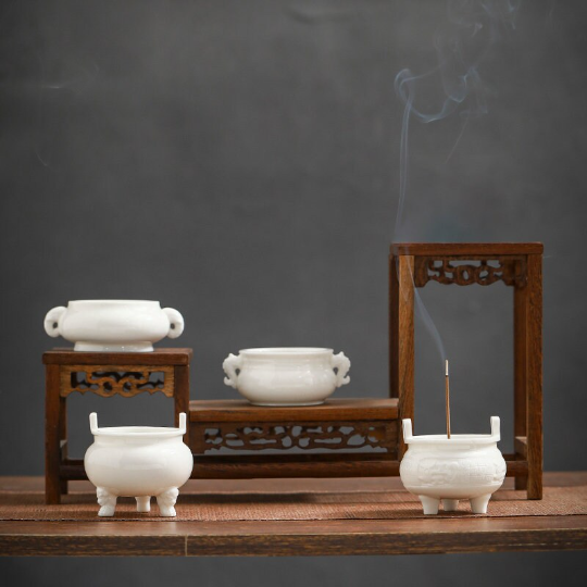 White Porcelain Tripod Incense Burner for Sticks