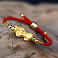24K Gold-Plated Feng Shui PiXiu Bracelet Luck Red String Bracelet