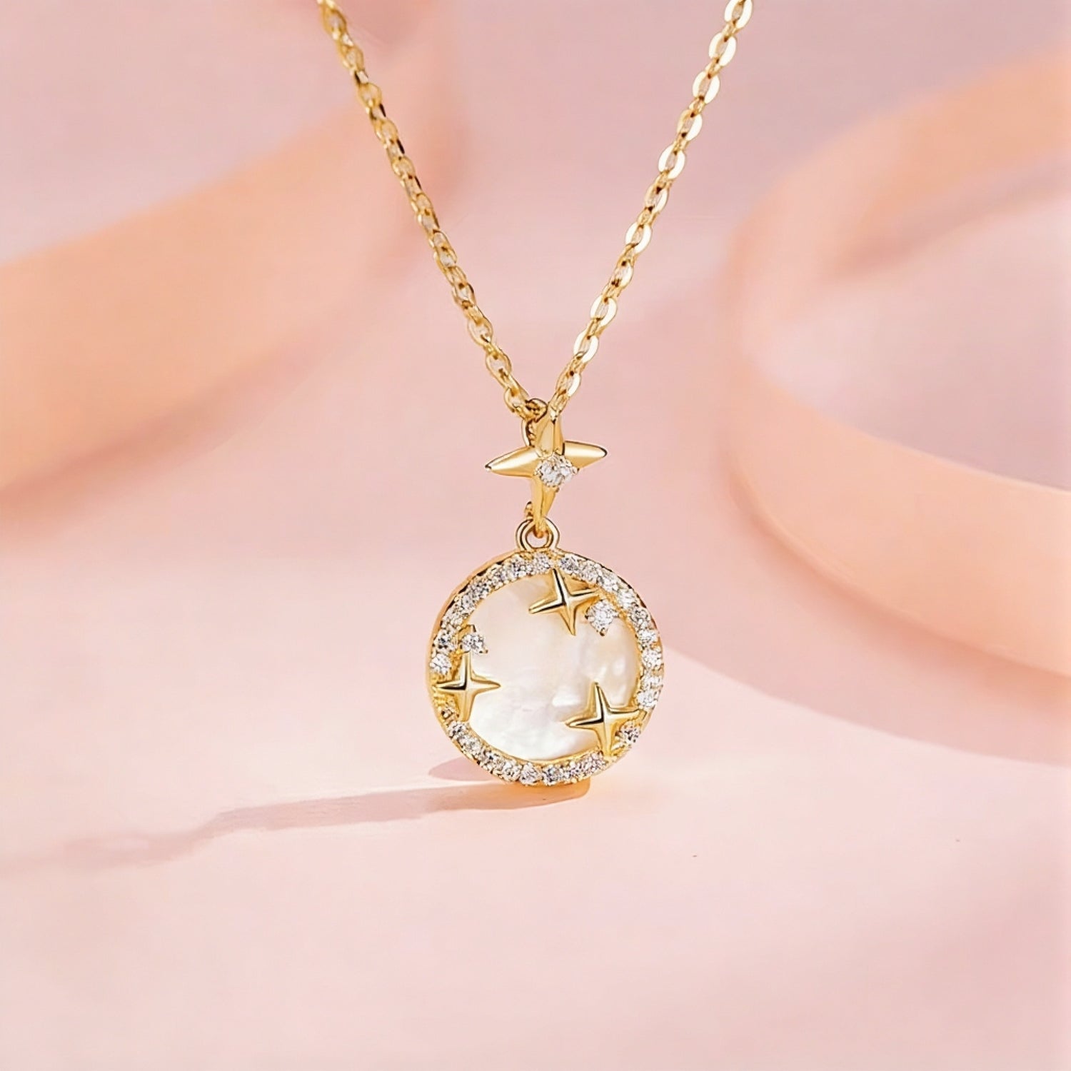 Gold Starry Pendant Necklace S925 Silver with Cubic Zirconia