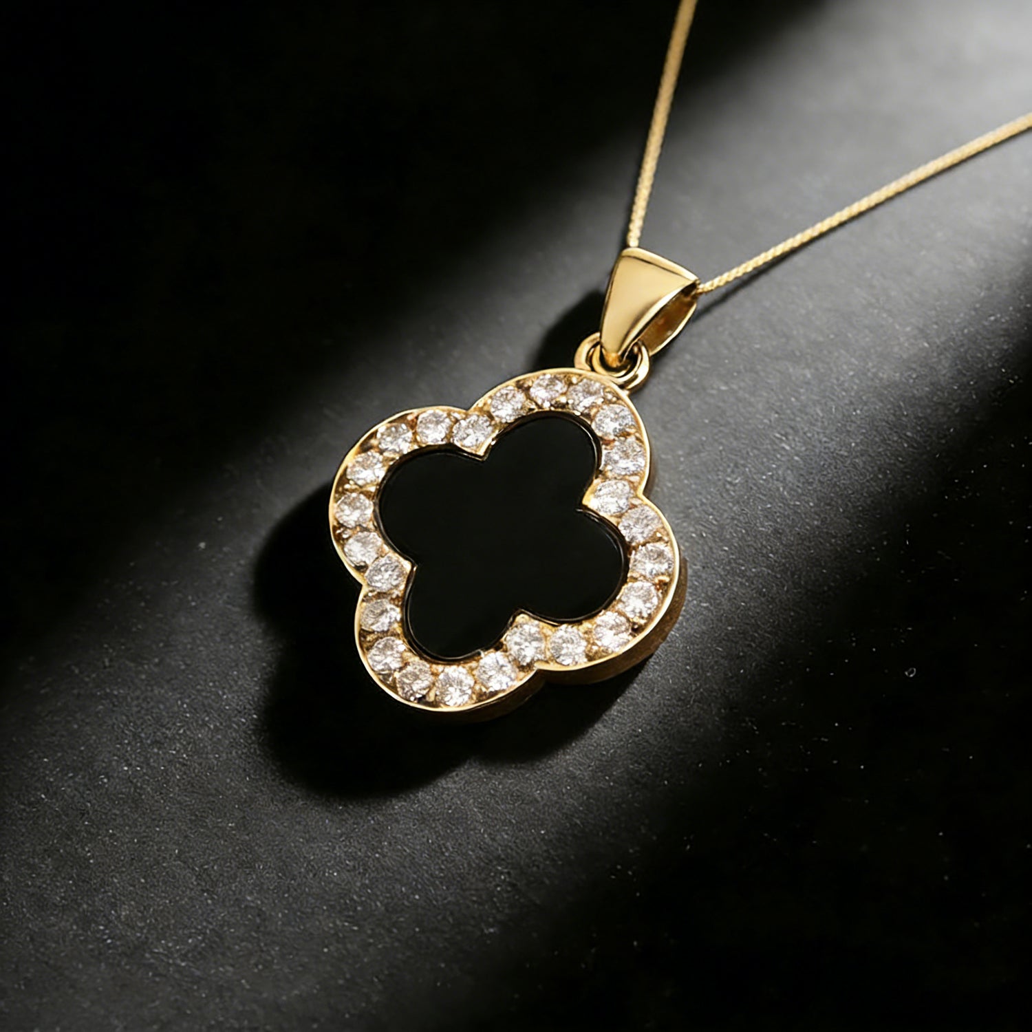 Lucky Four Leaf Clover Zircon Necklace - Classic Black Design