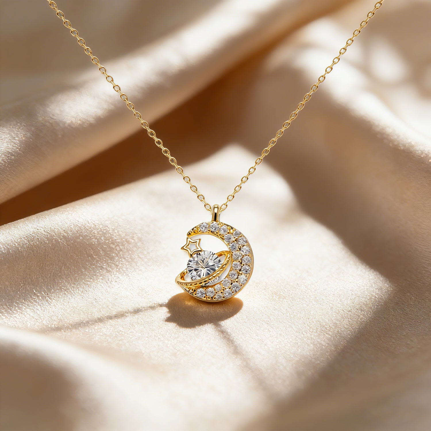 925 Sterling Silver Planet Moon Star Necklace – White Gold Color Collarbone Chain for Women, Gift for Girlfriend & Best Friend