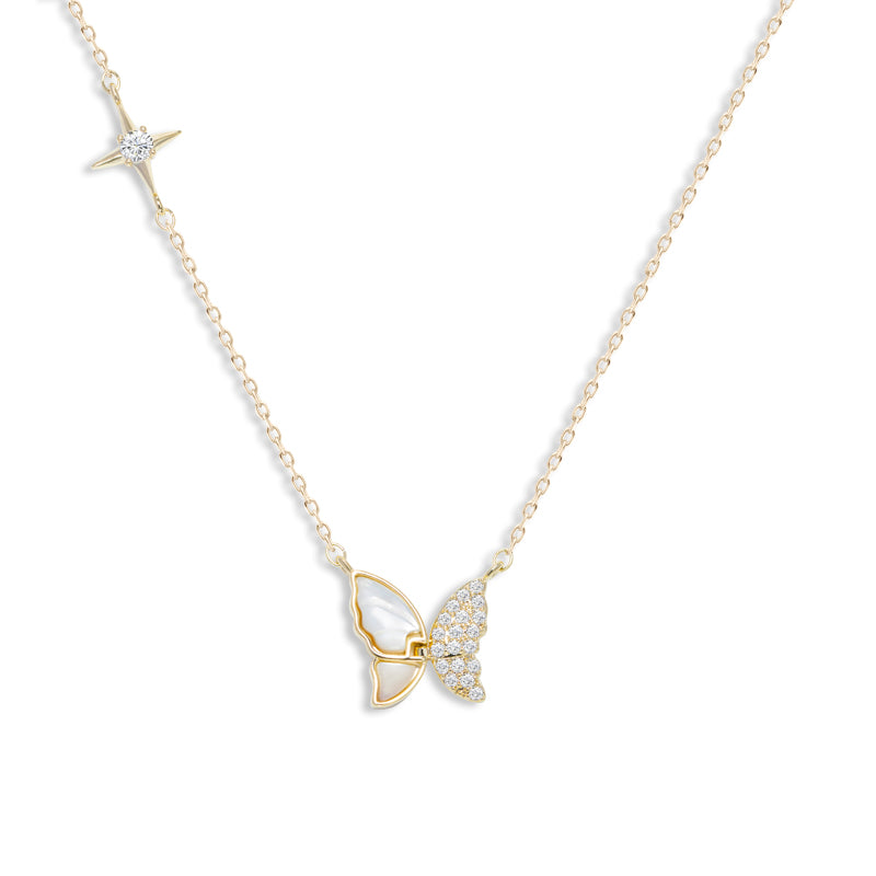 White Mother of Pearl CZ Butterfly Necklace for Women