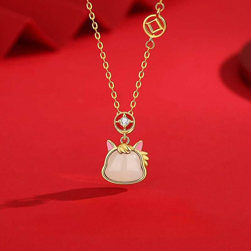 Natural Hetian Jade Mini Horse Head Jewelry Set – Necklace, Bracelet & Earrings for Women