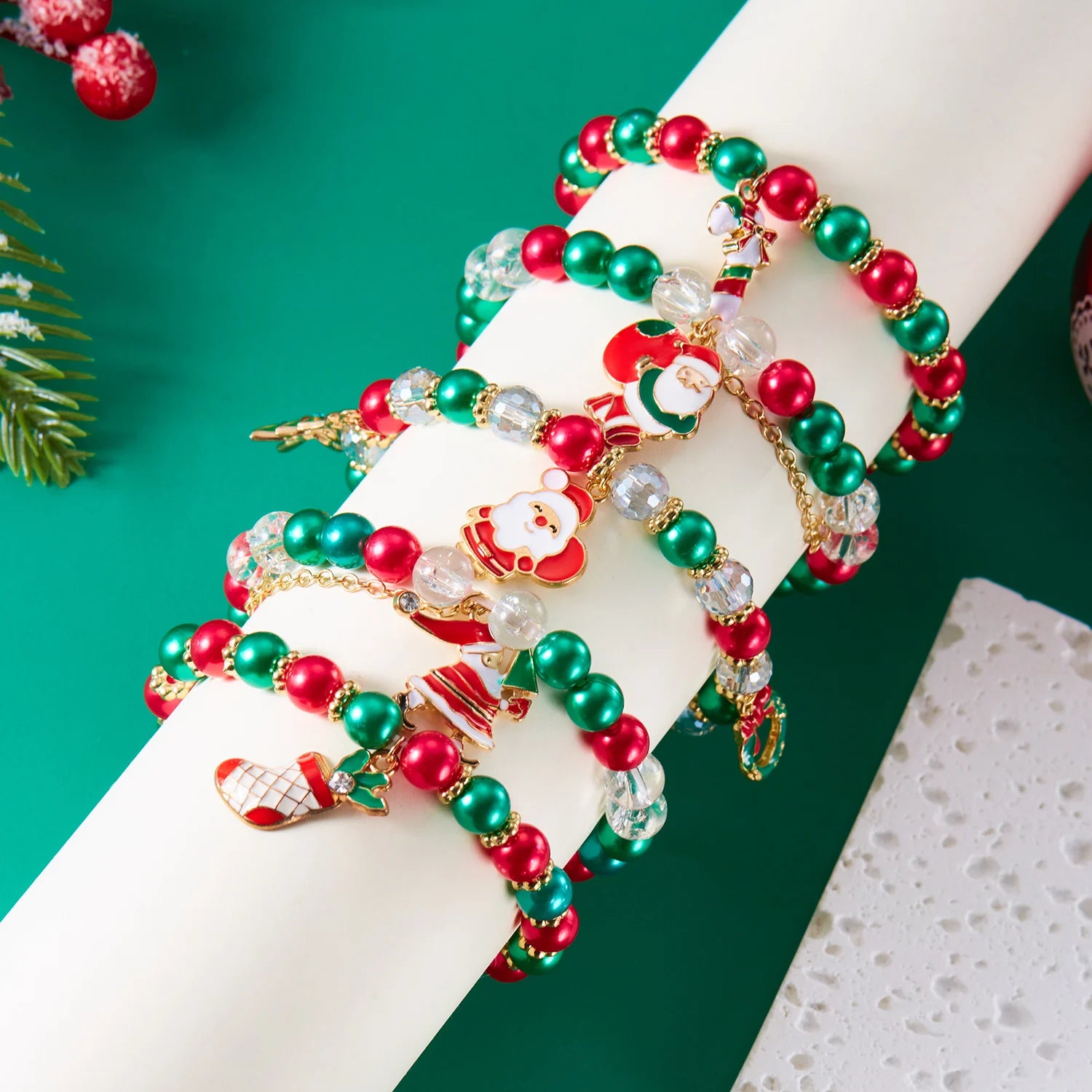 Christmas Bracelet Drip Oil Santa Claus Beaded Bracelet Handmade Crystal Bracelet Christmas  Jewelry Gift