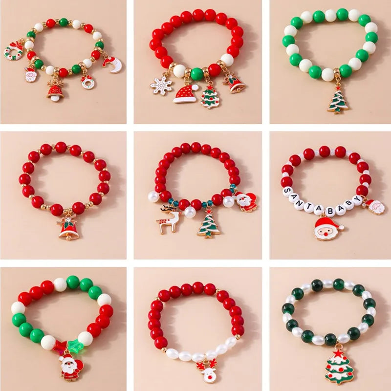 Fashion Handmade Beads Bracelet Christmas Tree, Bell, Deer, and Letter Beads Pendant Bracelet