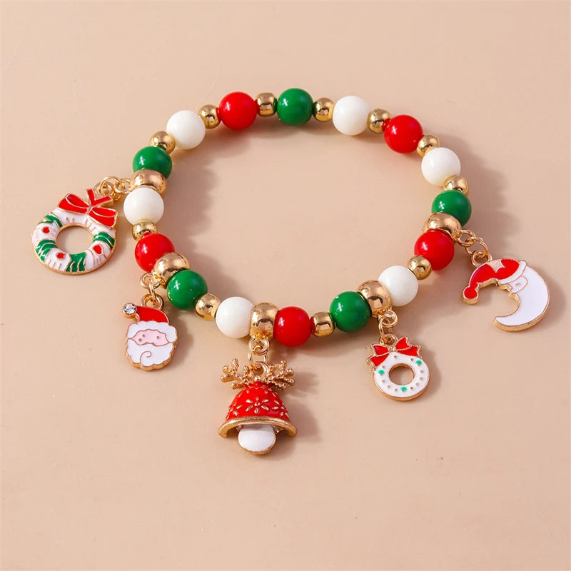 Fashion Handmade Beads Bracelet Christmas Tree, Bell, Deer, and Letter Beads Pendant Bracelet