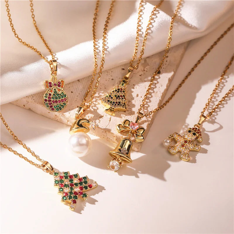 Exquisite Christmas Necklaces Xmas Tree Bell Santa Pendants Women Christmas Gifts