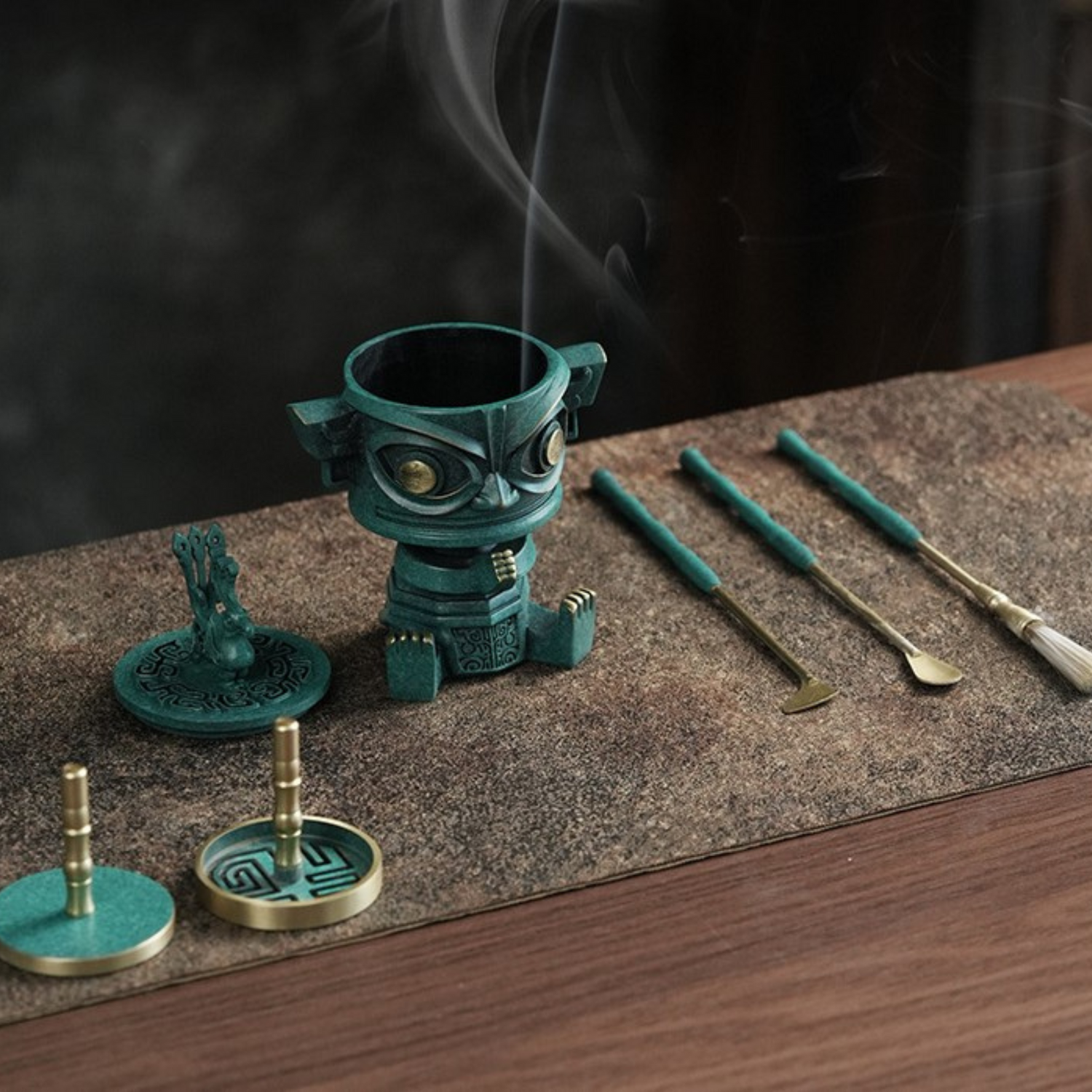 Green Copper Sanxingdui Includes Incense Burner White Ash (60g) and Incense (20g)