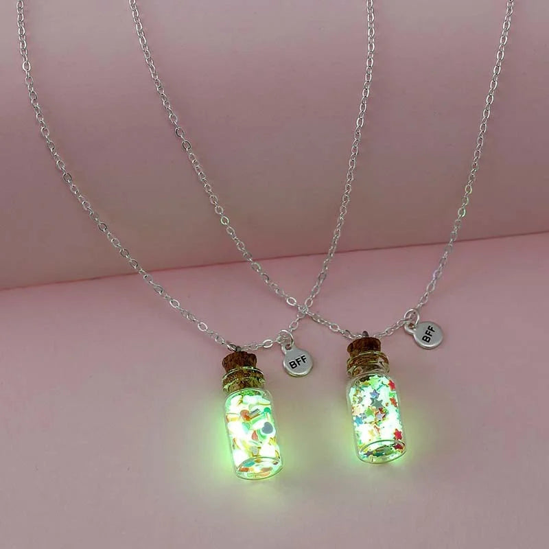 Lovecryst 2Pcs Luminous Butterfly Pendant BFF Necklaces