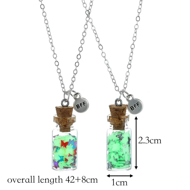 Lovecryst 2Pcs Luminous Butterfly Pendant BFF Necklaces