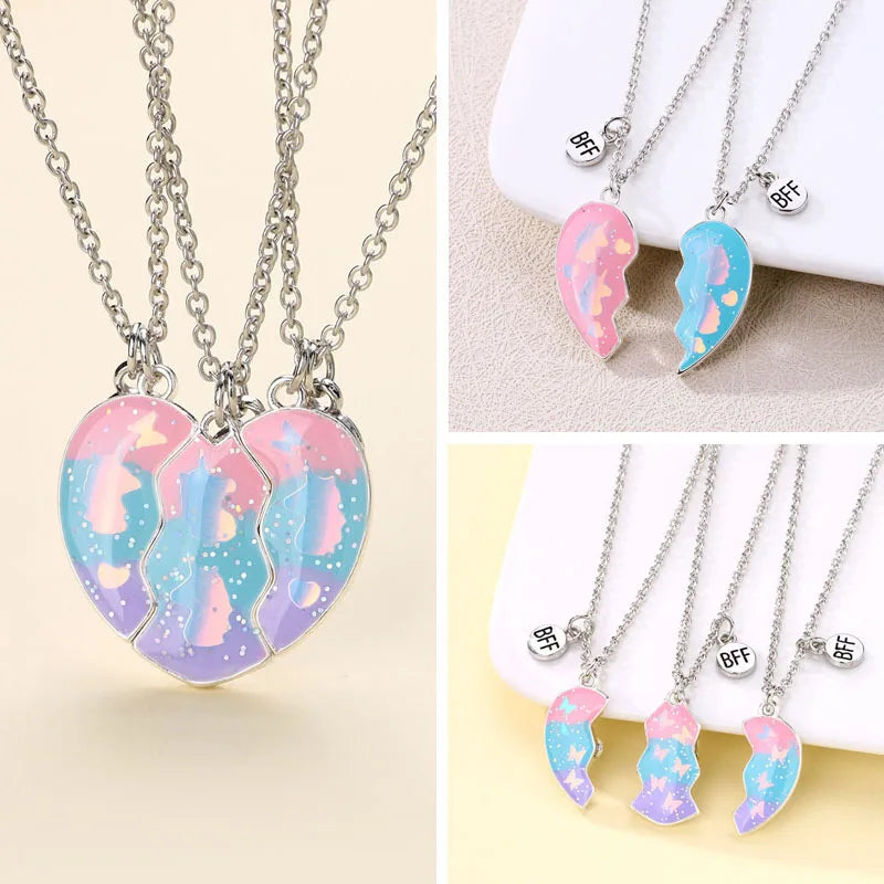 2/3Pcs/set Butterfly Unicorn Heart Magnetic BFF Necklace for Girls