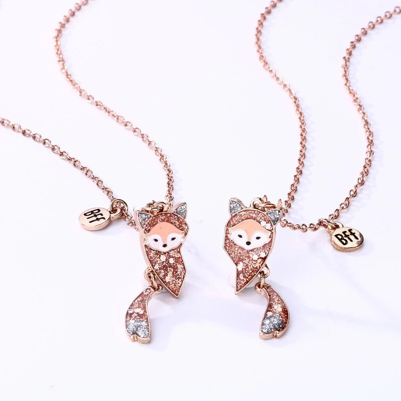 2Pcs/Set Cartoon Fox Pendant BFF Necklace for Girls