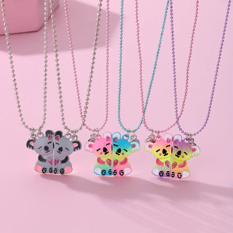 2Pcs/Set Cute Magnetic Koala Bear BFF Necklace for Girls