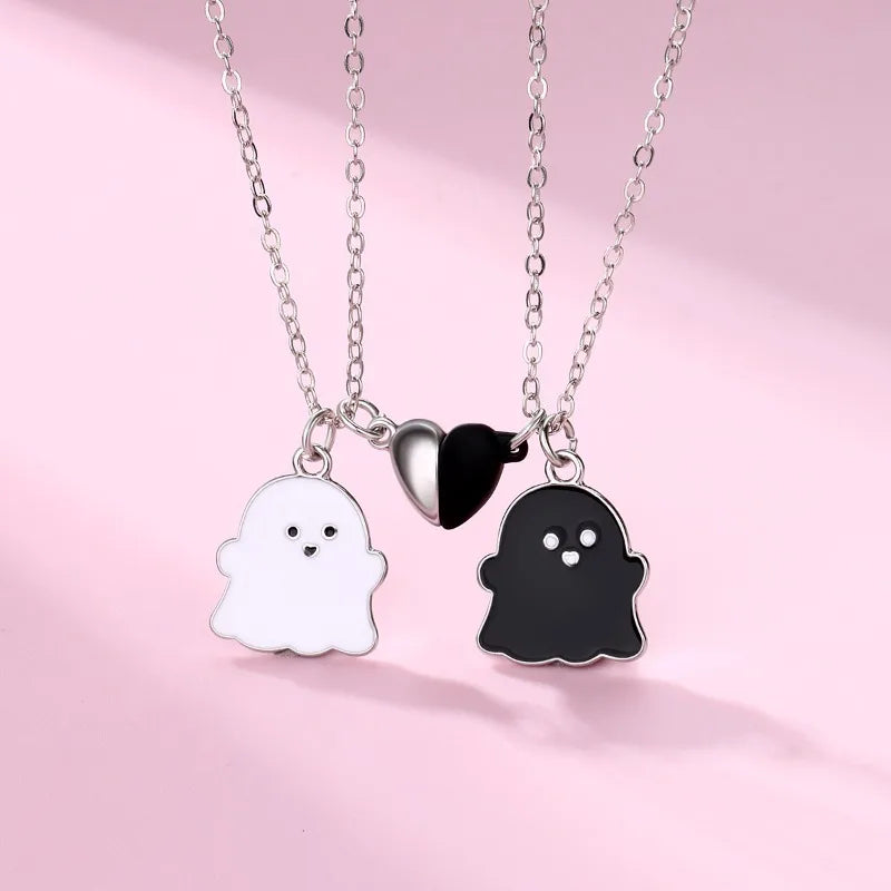 2Pcs/Set Cartoon Ghost Heart Pendant BFF Necklace for Kids