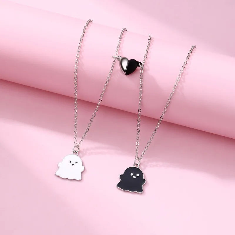 2Pcs/Set Cartoon Ghost Heart Pendant BFF Necklace for Kids