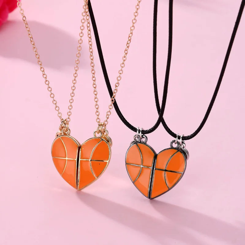 2Pcs/Set Cartoon Heart Basketball Pendant BFF Necklace for Kids