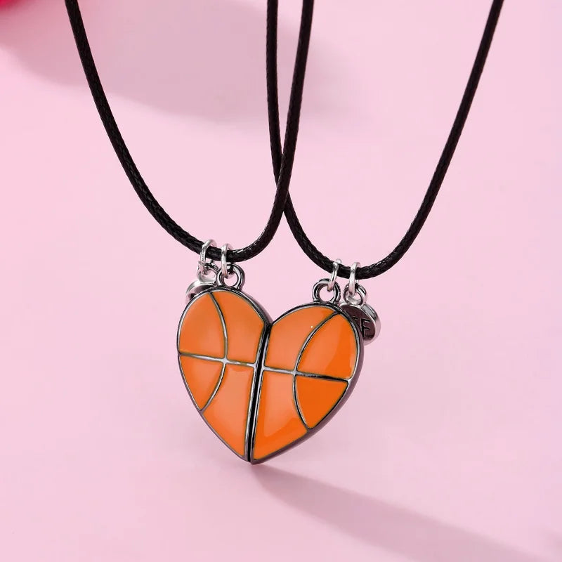 2Pcs/Set Cartoon Heart Basketball Pendant BFF Necklace for Kids