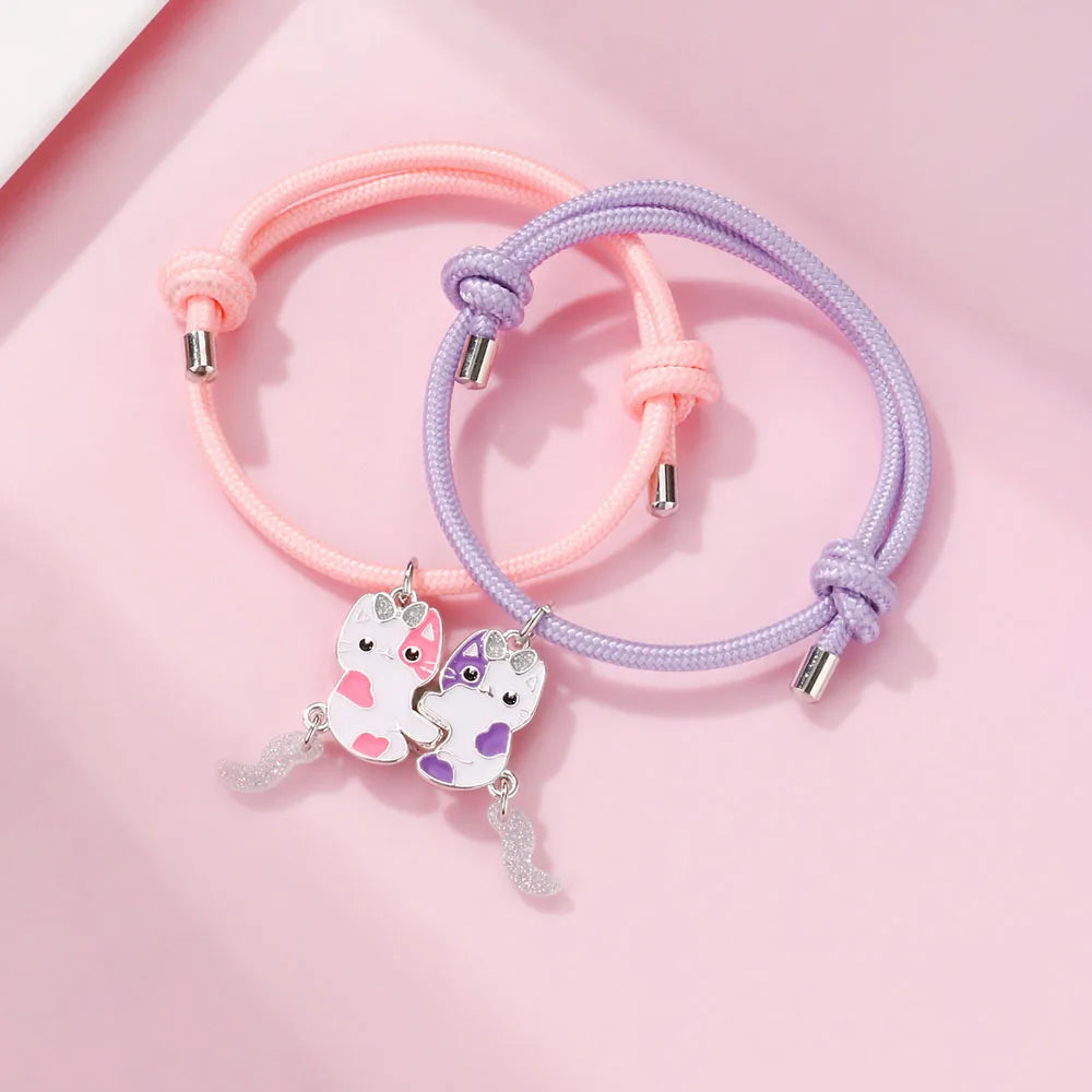 2Pcs/Set Cartoon Magnet Cats BFF Bracelet for Kids