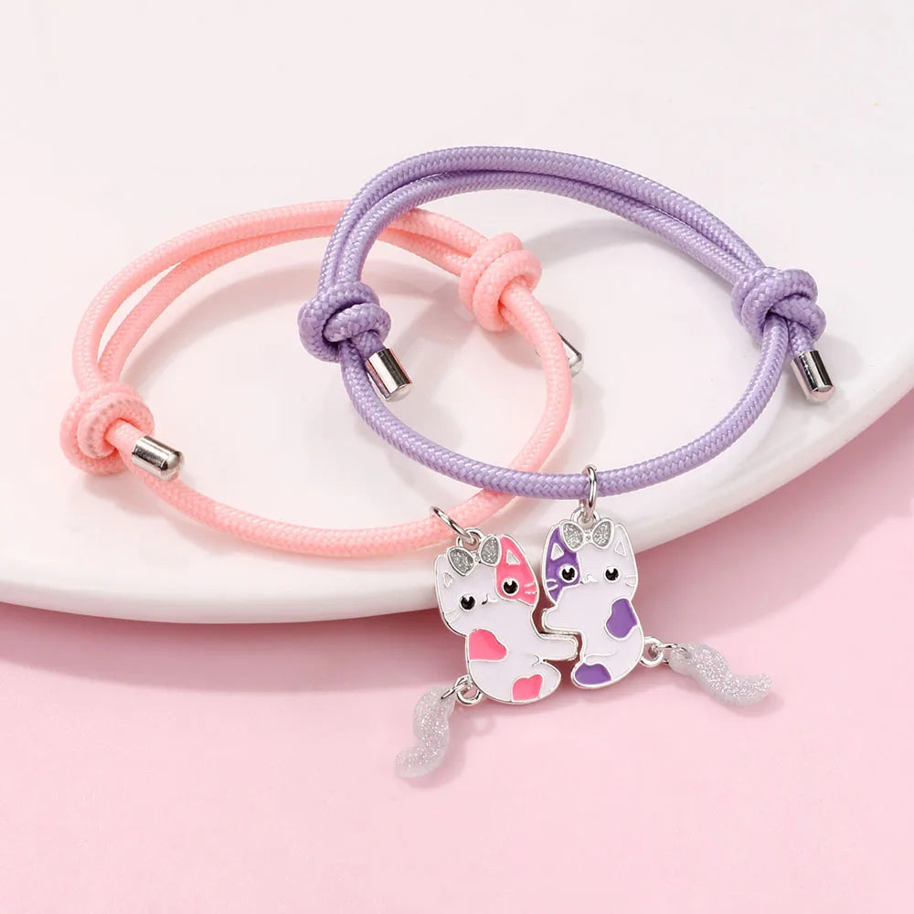 2Pcs/Set Cartoon Magnet Cats BFF Bracelet for Kids