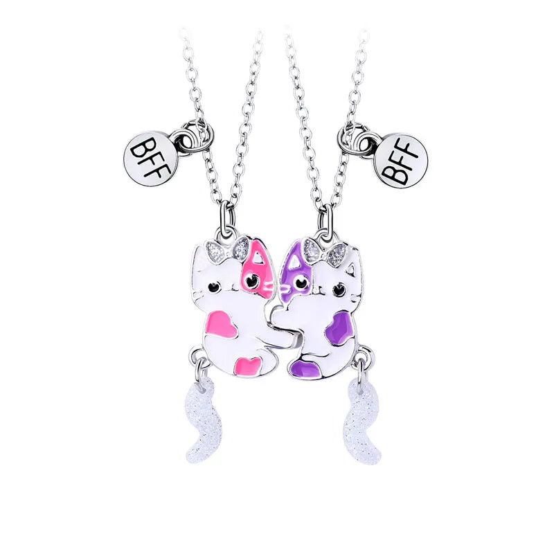 2Pcs/Set Heart Fox Butterfly Cat Magnetic BFF Necklace for Kids