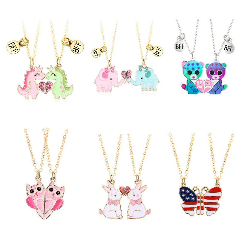 2Pcs/Set Rabbit Dinosaur Elephant Butterfly BFF Necklace