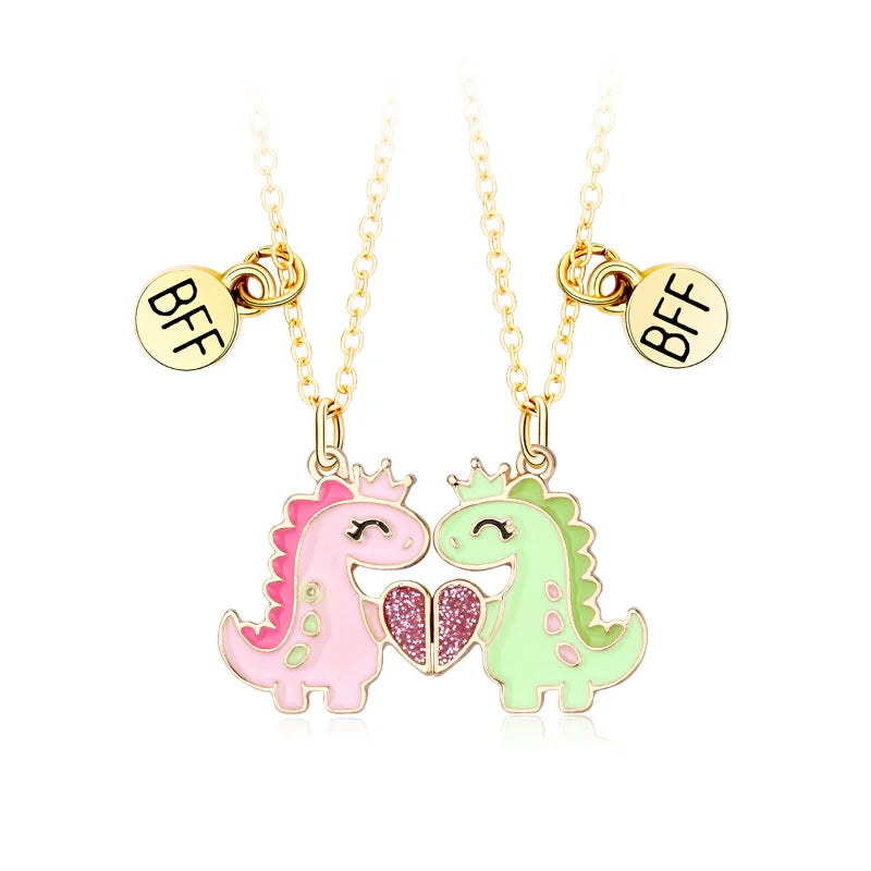 2Pcs/Set Rabbit Dinosaur Elephant Butterfly BFF Necklace