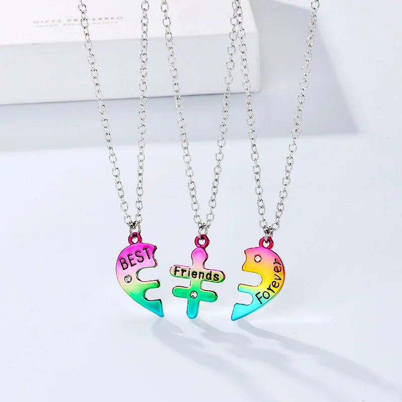 3Pcs/Set Best Friend Forever Heart Pendant BFF Necklace for Girls