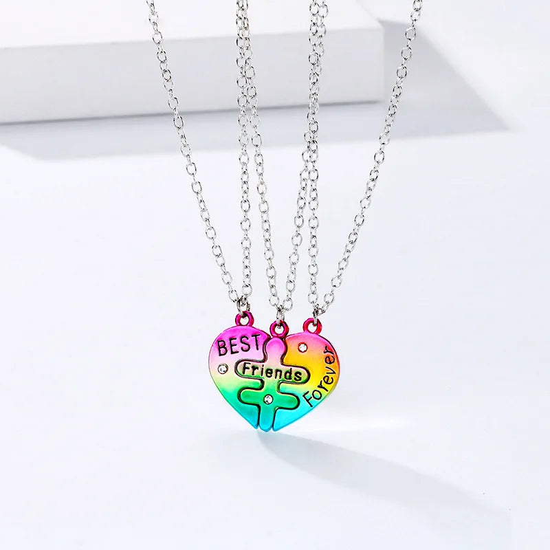 3Pcs/Set Best Friend Forever Heart Pendant BFF Necklace for Girls