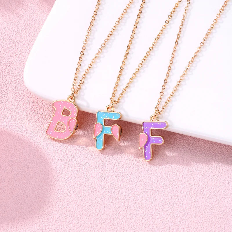 3Pcs/Set Cartoon Heart Letter BFF Necklace for Girls