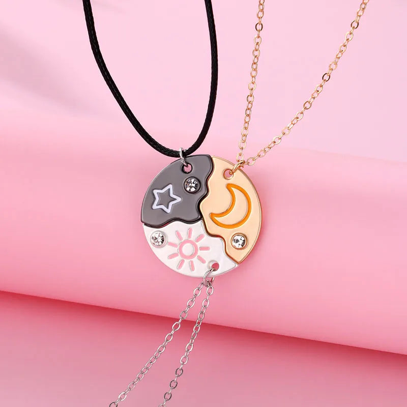 3Pcs/Set Sun Moon Star Pendant BFF Necklace for Girls