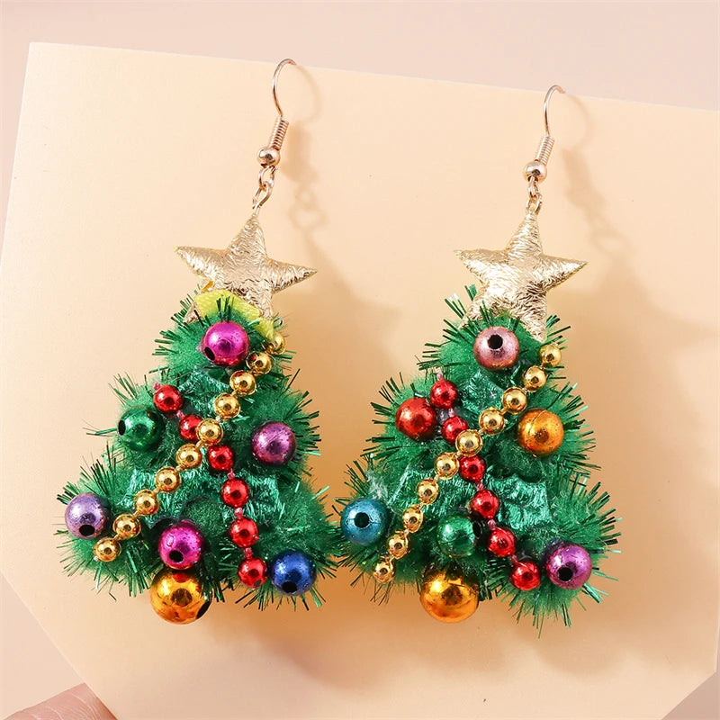 Fashion Christmas Wreath Circle Hoop Earrings for Women Girls New Year Party Festival Jewelry Gifts