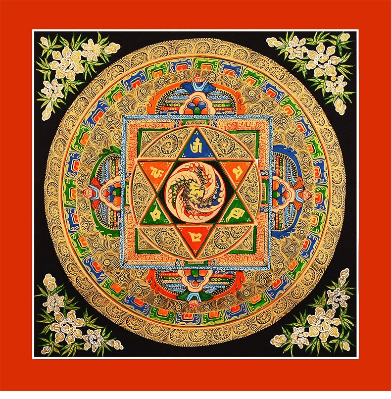 Hand Painted Nepal Tibetan Om Mantra Mandala Thangka（36CM）