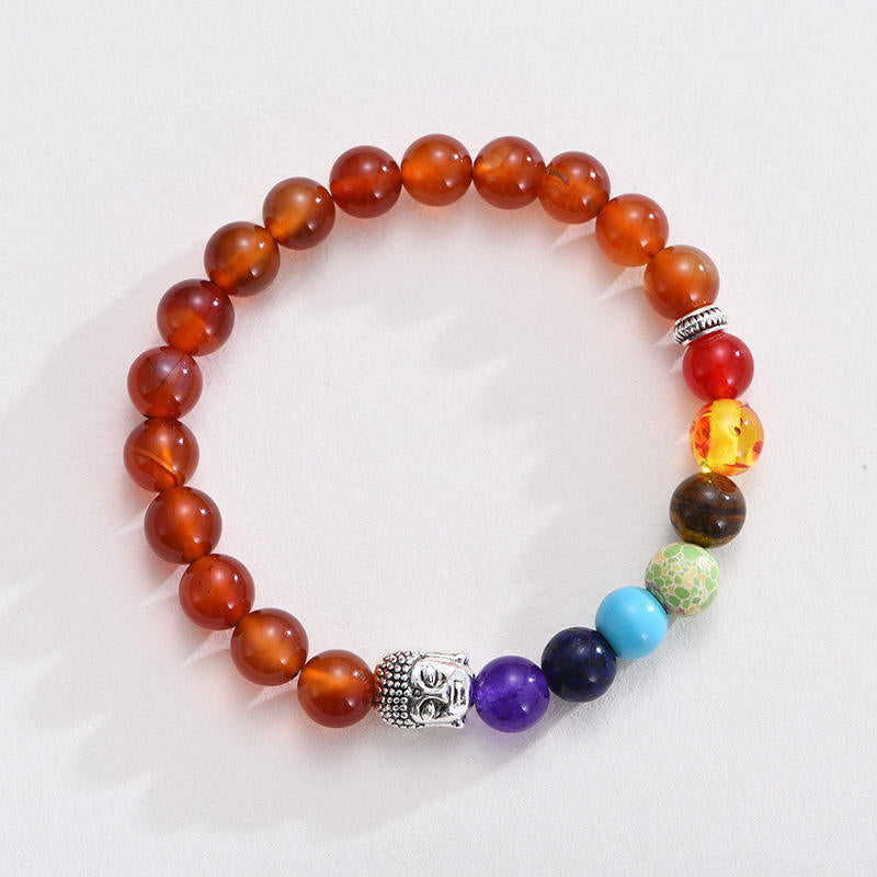 7 Chakra Stone Healing Beaded Buddha Charm Bracelet Crystal Energy Bracelet Adjustable 8mm