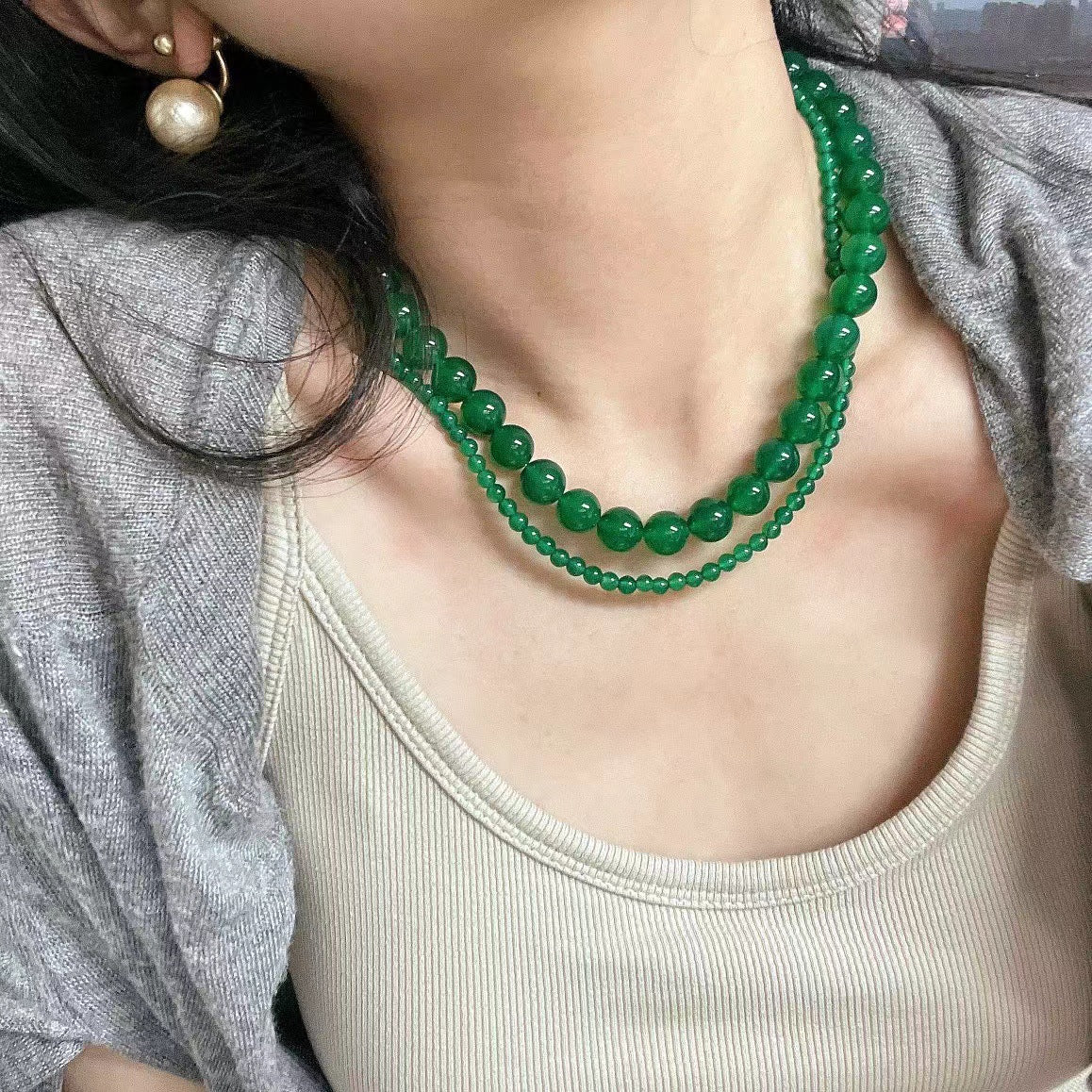 Natural Boutique Chrysoprase Necklace Retro Clavicle Chain Necklace for Female