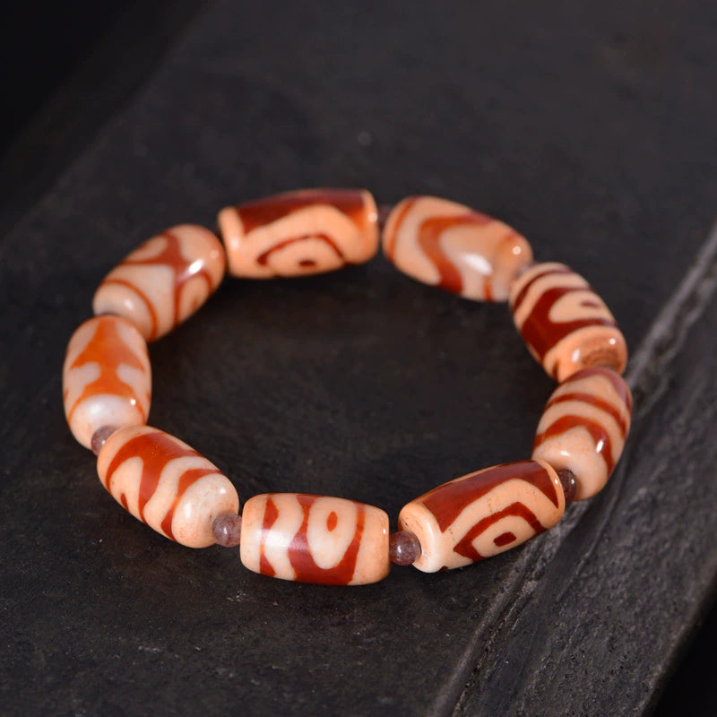 Tibetan Red and White Dzi Beads Old Agate Protection Bracelet with Random Totems