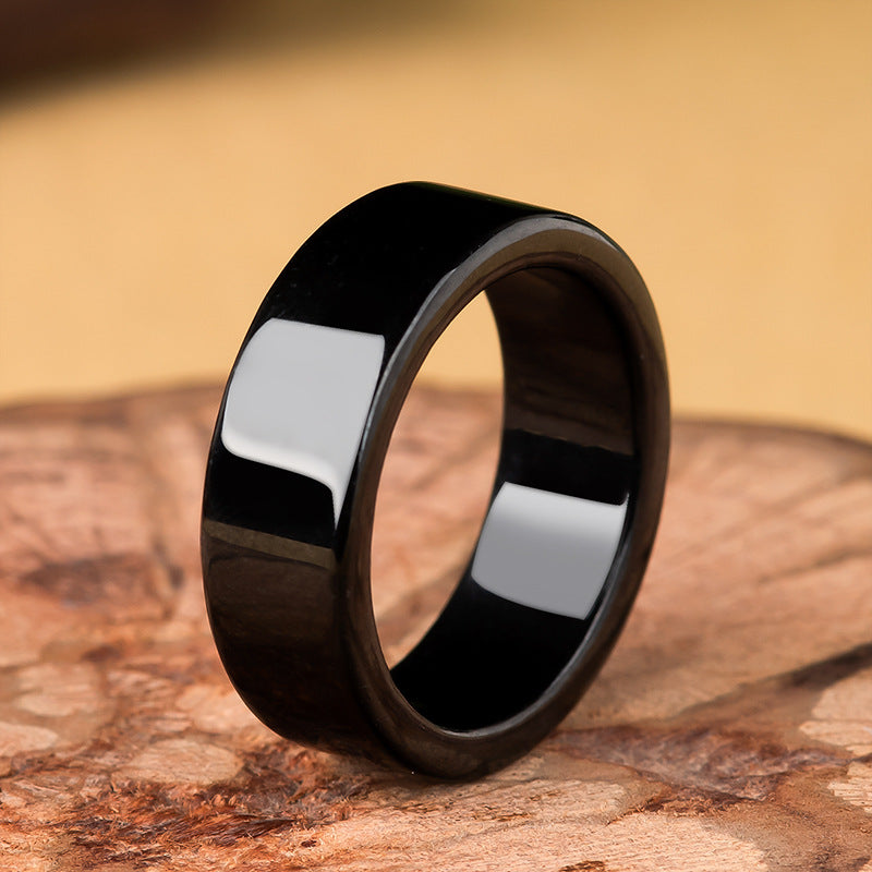 Natural A-Grade Black Jade Ring — Unisex Couple Band