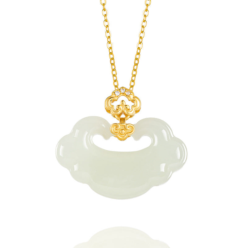 Natural Hetian White Jade Ruyi Lock Pendant – Talisman of Protection & Peace