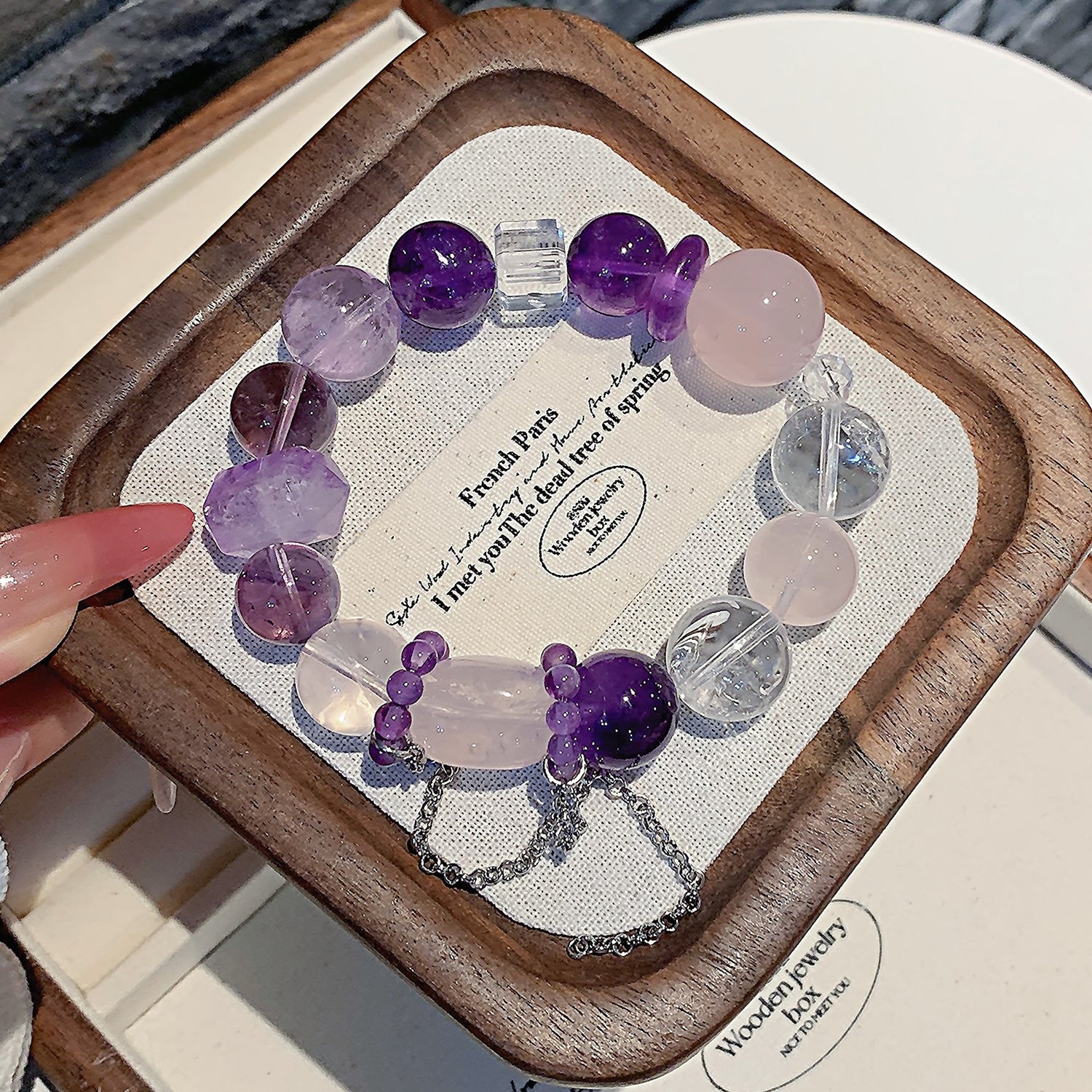 Premium Amethyst & White Phantom Quartz Bracelet – DIY Customizable Design