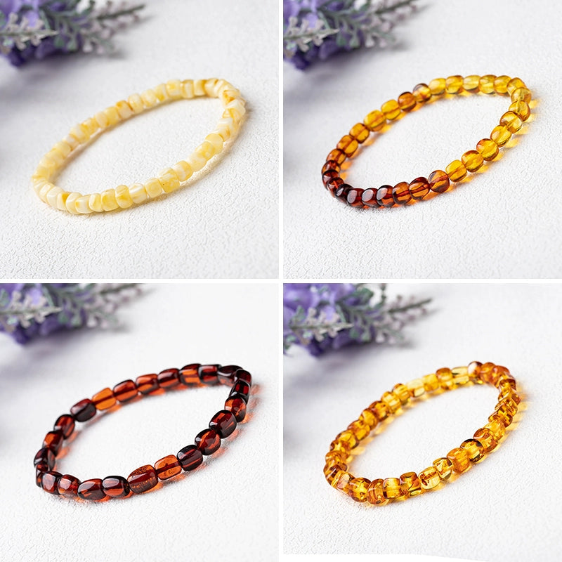 Natural Amber Blood Piebald Gradient Square Old-Style Bead Bracelet – Minimalist Unisex Handmade Jewelry