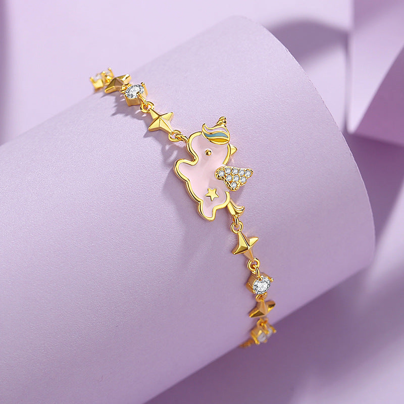 S925 Sterling Silver Rainbow Unicorn Women’s Bracelet – Holiday Gift for Christmas & New Year