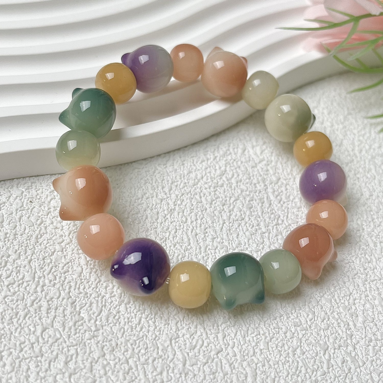 Small-Sized Colorful Adorable Cat Head Bodhi Bracelet