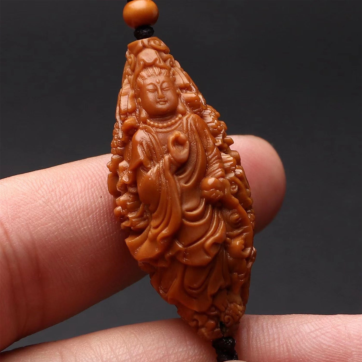 Hand-Carved Olive Pit Nine-Dragon Guanyin Lucky Protection Pendant