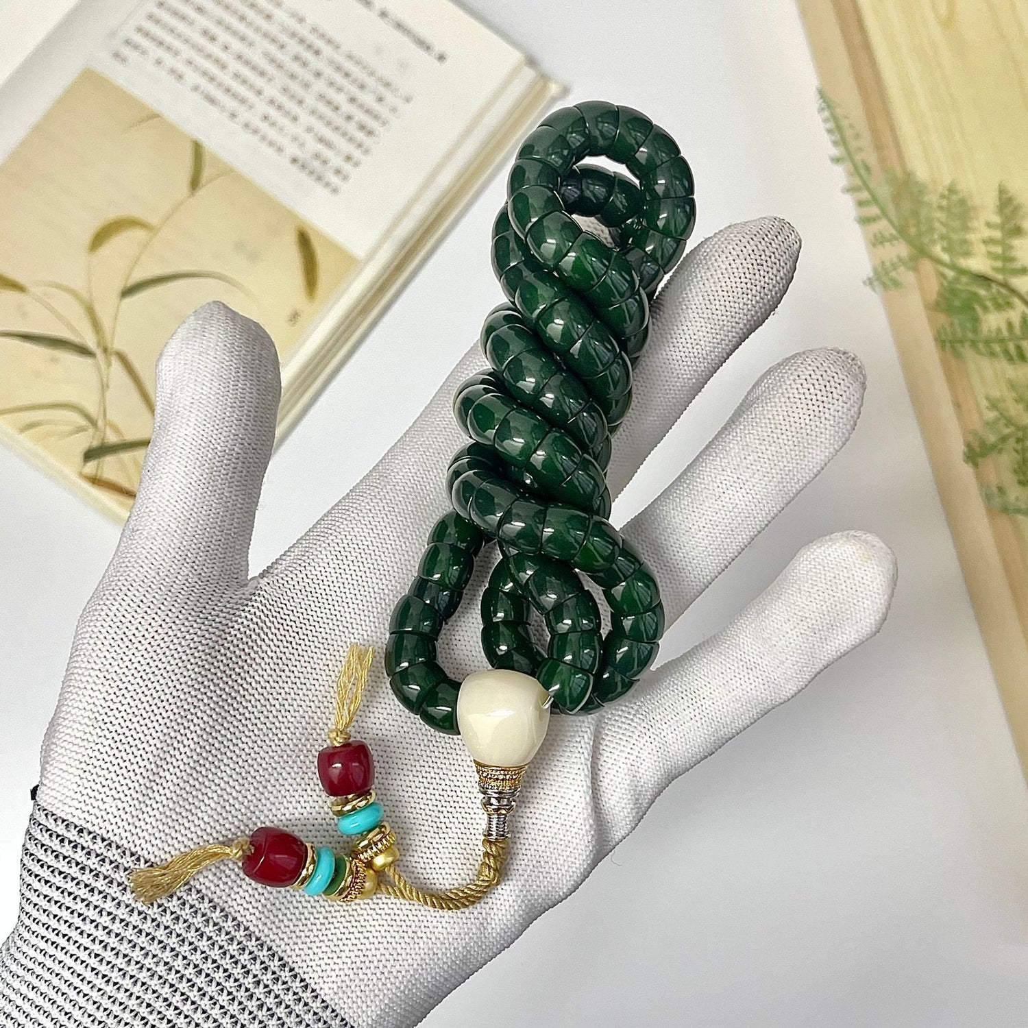 108 Bodhi Bracelet – Emerald Green, 9mm, Handcrafted, Angled-Cut, Stress-Relief