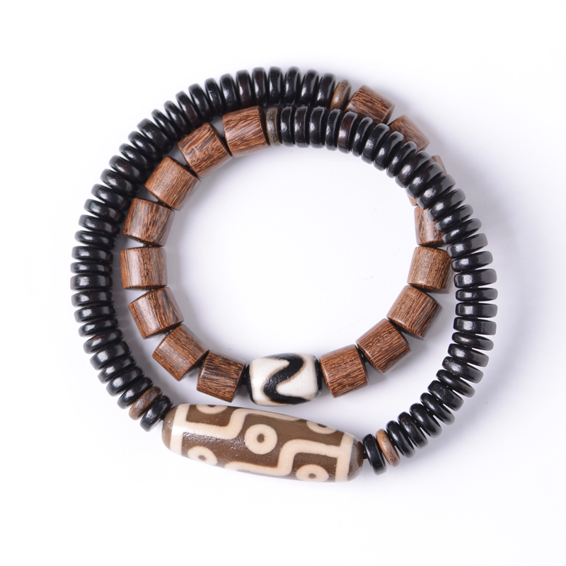 Ebony Tibetan Dzi Beads Double Layer Charm Bracelet