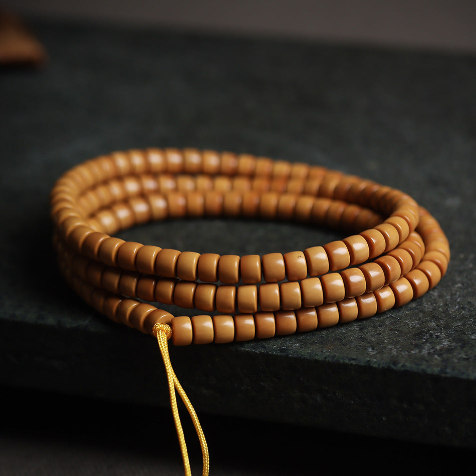 Wenwan Thick-Sliced Olive Pit Apex 108 Mala Beads Bracelet
