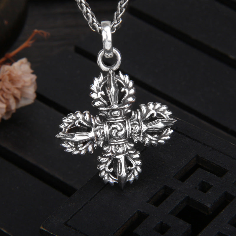 925 Sterling Silver Vajra Cross Pendant for Men & Women