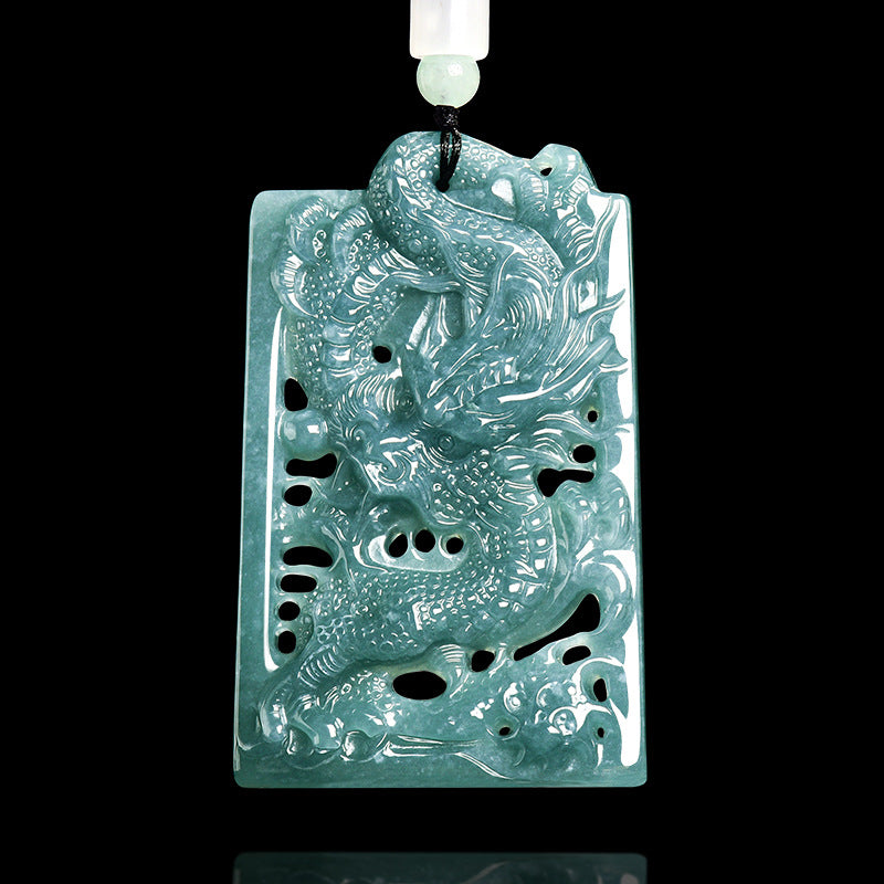 Natural Ice Blue Jadeite Hollow Dragon Pendant – Genuine A-Grade Blue Water Jade, Zodiac Dragon Talisman for Power & Protection