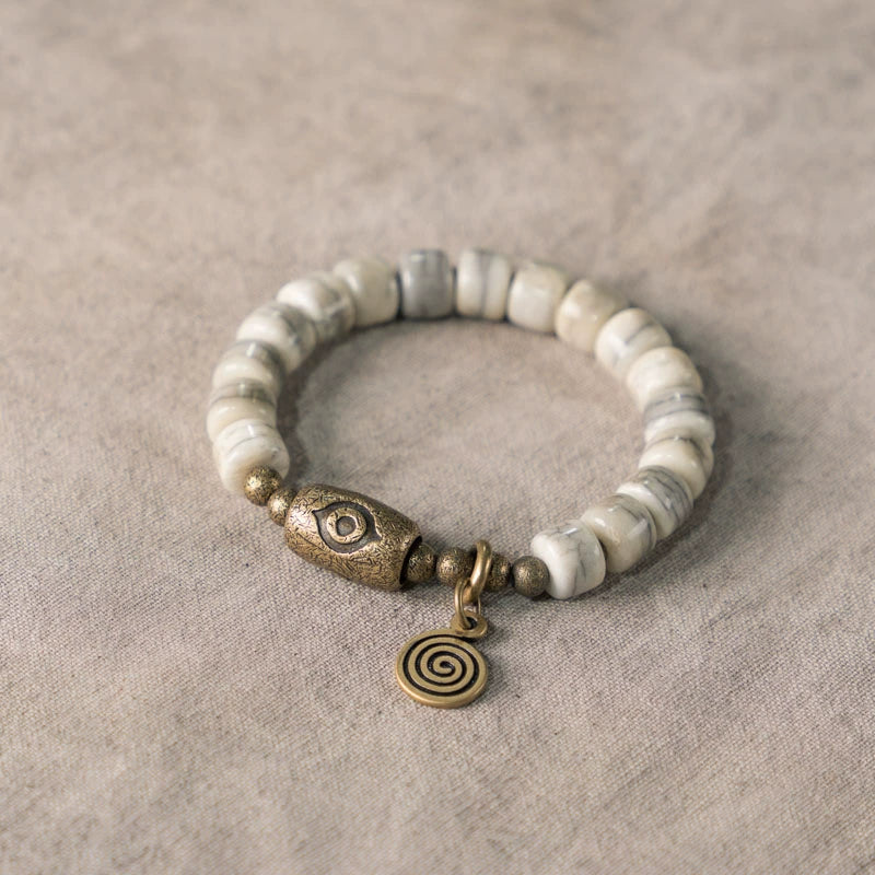 Tibetan Handmade Yak Bone & Brass Dzi Bracelet · Sacred Protection, Gr ...