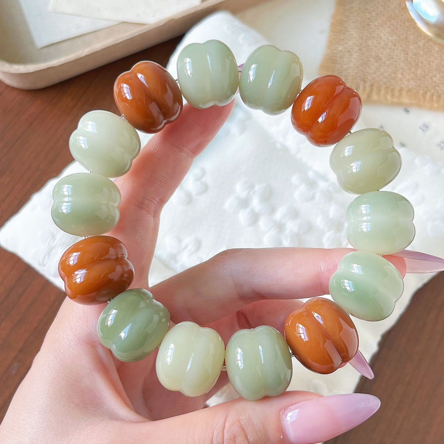 Large Carved Hamburger Bead Bodhi Root Bracelet