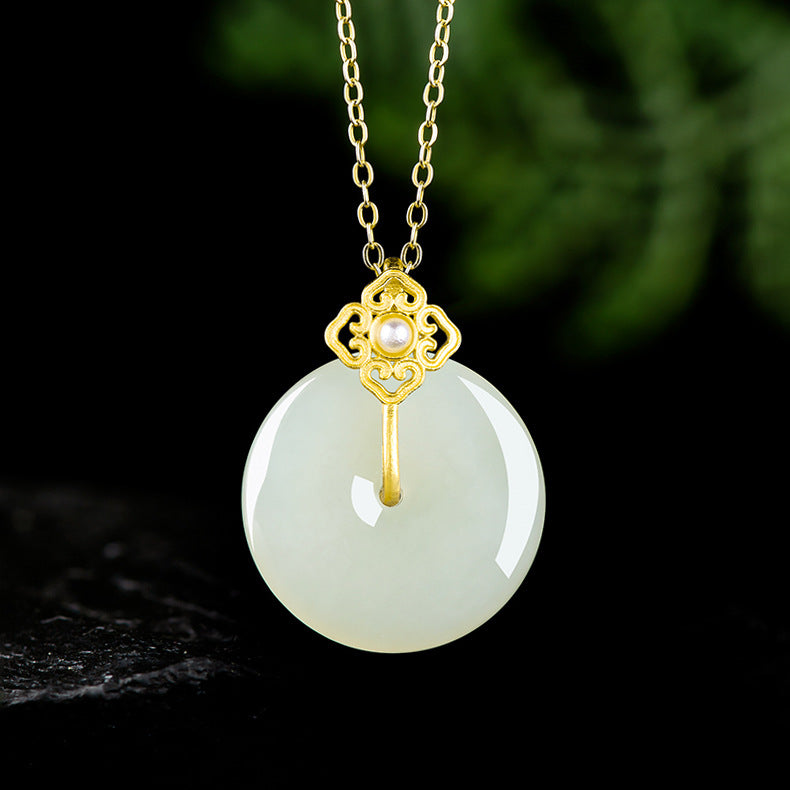 Natural Aged Hetian White Jade Peace Circle Pendant – Women’s Talisman of Safety & Harmony